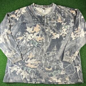 Vintage 90s Jerzees Distressed Camouflage Long Sleeve Oversized Henley Top Sz 3X